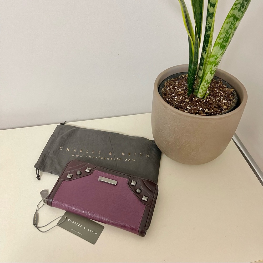Charles & Keith - Purple Snake Embossed Accordion Wallet